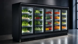 یخچال ویترینی کینو با طراحی شیشه‌ای و نمای حرفه‌ای