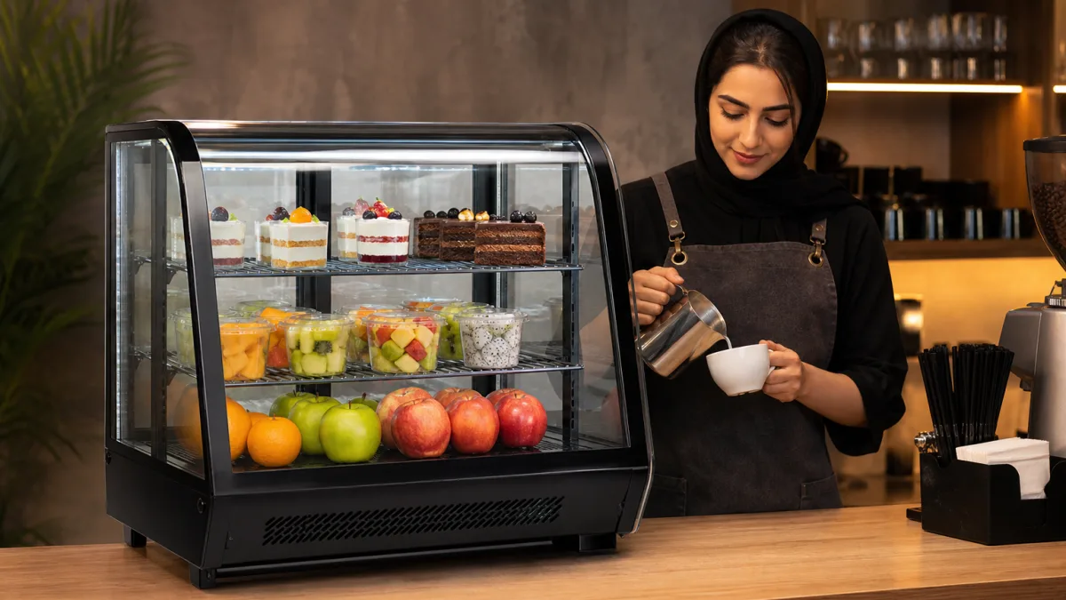 برای پیشخوان کمجا یخچال ویترینی رومیزی کوچک